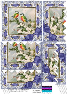 Christmas Blue Tits Lace 5in Zig Zag Bottom Stacker