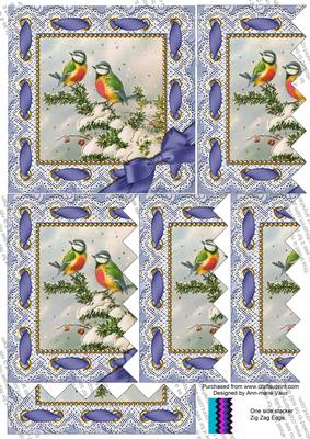Christmas Blue Tits Lace One Side 5in Zig Zag Stacker