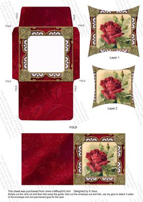 Vintage Red Rose Mini Card Envelope Pointy Stacker Aio