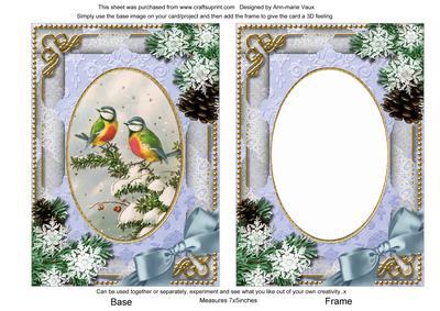 Christmas Blue Tits Snow 7x5in Card Picture and Shaker Frame