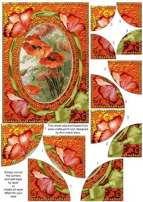 Poppies Butterfly 7x5inch All 4 Corner Stacker Card Front