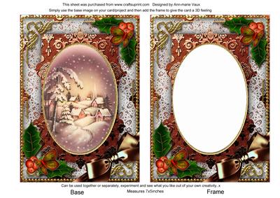 Snowy Village Holly 7x5in Card Picture and Shaker Frame