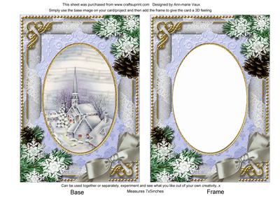 Blue Church Snow 7x5in Card Picture and Shaker Frame