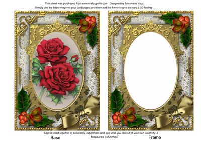 Christmas Roses Holly 7x5in Card Picture and Shaker Frame