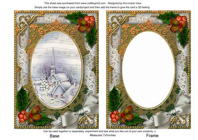 Blue Church Holly 7x5in Card Picture and Shaker Frame