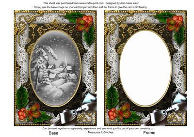 Dark Snowy Village Holly 7x5in Card Picture and Shaker Frame