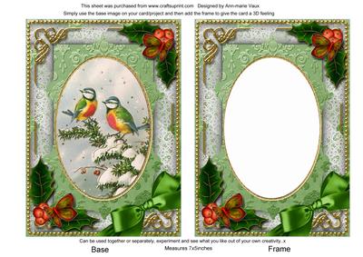 Christmas Blue Tits Holly 7x5in Picture and Shaker Frame