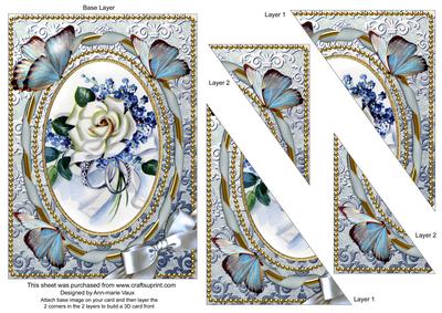 White Rose Butterfly 7x5inch Triangle Duo Corner Stacker