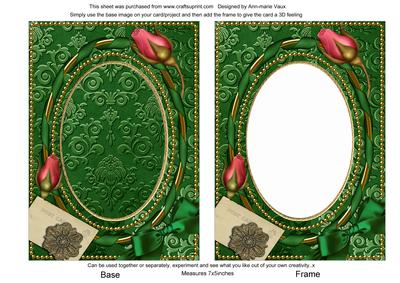 Green Damask Rosebud Plain 7x5in Picture and Shaker Frame