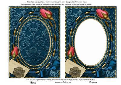 Navy Damask Rosebud Plain 7x5in Picture and Shaker Frame