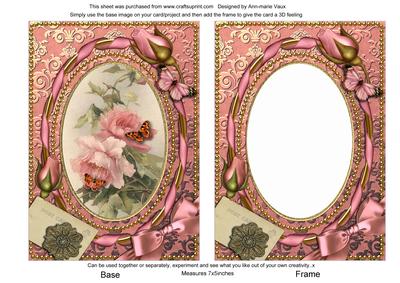 Pink Rose Butterfly 7x5in Picture Base and Shaker Frame