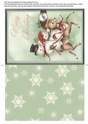 Vintage Snowman Big Green Snowflake Christmas Card