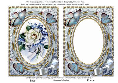 White Rose Butterfly Ornate 7x5inch Picture Base and Frame