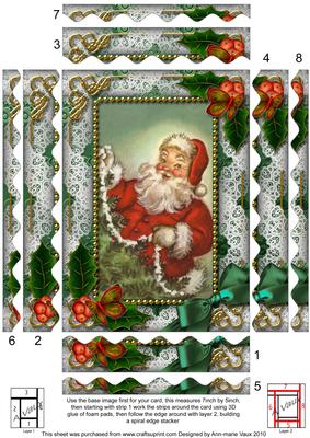 Santa Holly 7x5in Spiral Wavy Edge Stacker