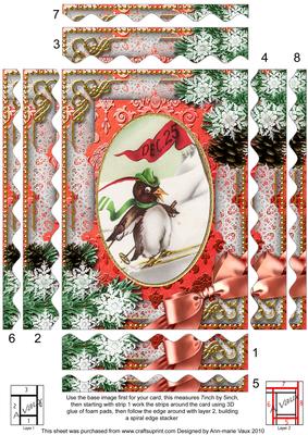 Ski Penguin Snow 7x5in Spiral Wavy Edge Stacker