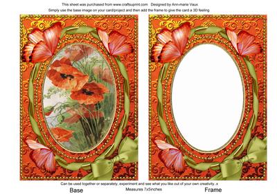 Poppies and Butterfly 7x5inch Picture Card Front and Frame