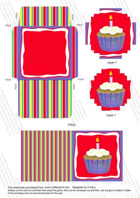 Little Blue Cupcake Card Envelope Block Shaped Stacker Aio