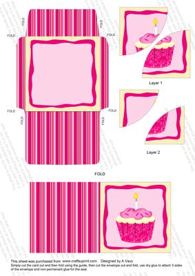Little Pink Cupcake Card Envelope Duo Corner Stacker Aio