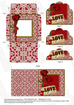 Red Rose Love is Card Envelope Scallop Bottom Stacker Aio