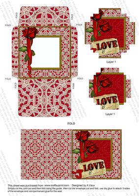 Red Rose Love is Mini Card Envelope Block Stacker Aio