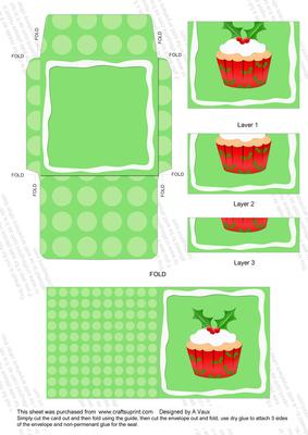 Christmas Cupcake Mini Card Envelope Bottom Stacker Aio