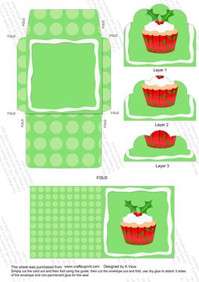 Christmas Cupcake Card Envelope Scallop Bottom Stacker Aio