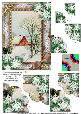 Christmas Scene Snow 7x5inch Scalloped Duo Corner Stacker