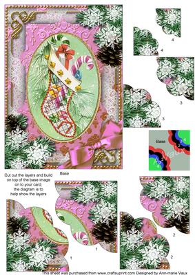 Christmas Stocking Snow 7x5in Scalloped Duo Corner Stacker
