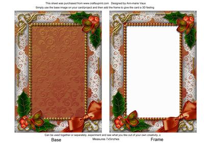 Ours to Yours Holly Ornate 7x5in Plain Card Front and Frame