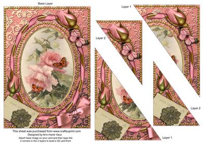 Pink Rose Butterflies 7x5inch Triangle Duo Corner Stacker