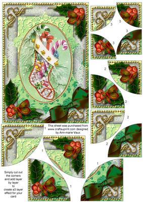 Christmas Stocking Holly 7x5inch All 4 Corner Stacker