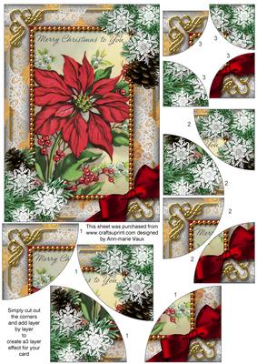 Red Poinsettia Snow 7x5inch All 4 Corner Stacker