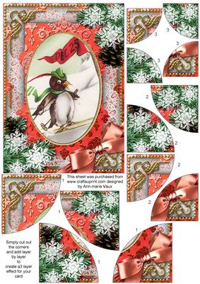 Ski Penguin Snow 7x5inch All 4 Corner Stacker