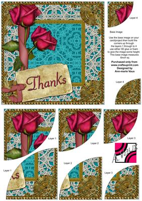 Teal Pink Rose Lace Thanks 6in Duo Corner Stacker