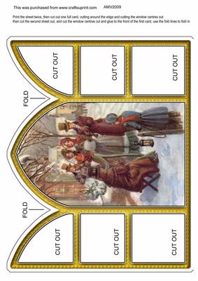 Carol Singers Church Window Large Gatefold Card