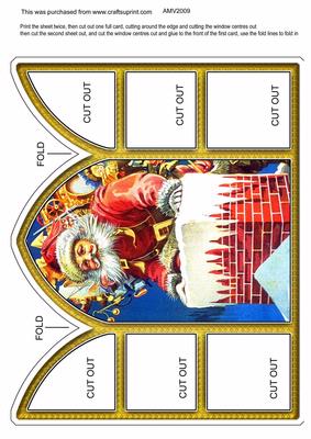 Santa on Chimney Church Window Large Gatefold Card