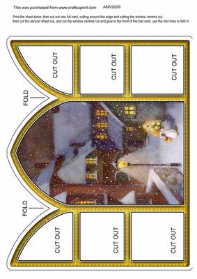 Christmas Town Angel Church Window Large Gatefold Card