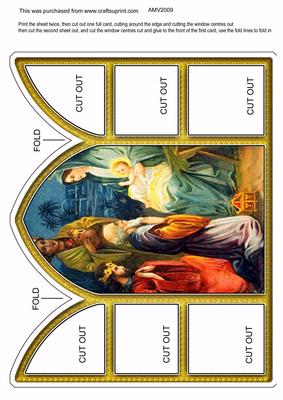 Mary & 3 Wise Men Church Window Large Gatefold Card