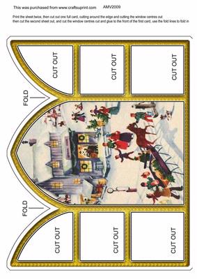 Snow Village Church Window Large Gatefold Card