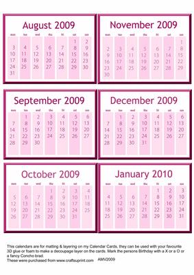 Pink Calendar Toppers Aug09-jan10