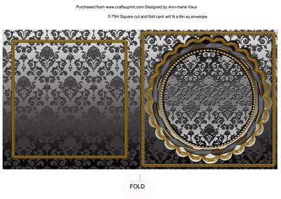 Silver Damask Square Fold Round Scallop Card