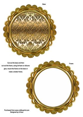 Gold Damask Round Scallop Shaped Base and Shaker Frame