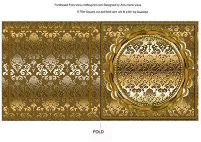 Gold Damask Square Fold Round Scallop Card
