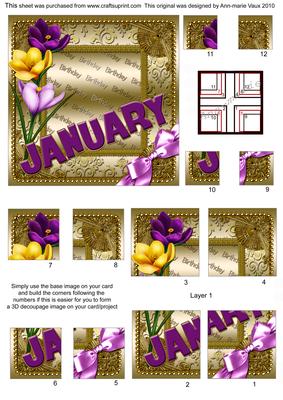 January Crocus Gold Birthday 4 Corner Stacker Card Front