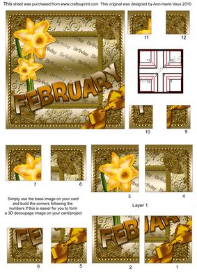 February Daffs Gold Birthday 4 Corner Stacker Card Front