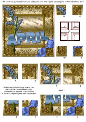 April Bluebells Gold Birthday 4 Corner Stacker Card Front