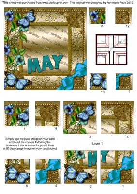 May Glory Gold Birthday 4 Corner Stacker Card Front