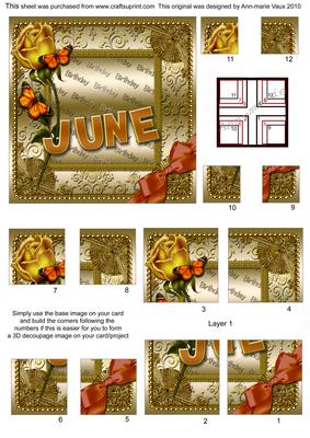 June Rose Gold Birthday 4 Corner Stacker Card Front