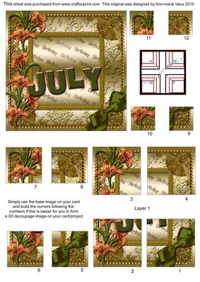 July Lily Gold Birthday 4 Corner Stacker Card Front