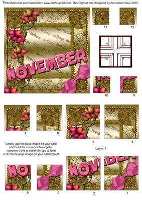 November Flower Gold Birthday 4 Corner Stacker Card Front